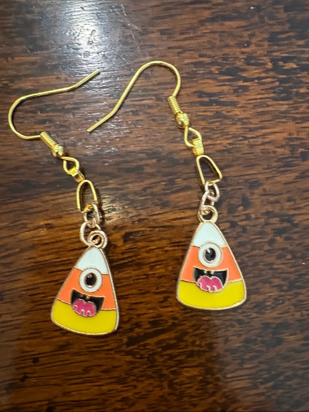 Gold-Tone Candy Corn Monster Dangle Earrings - Orange, Yellow, White -2 for $20